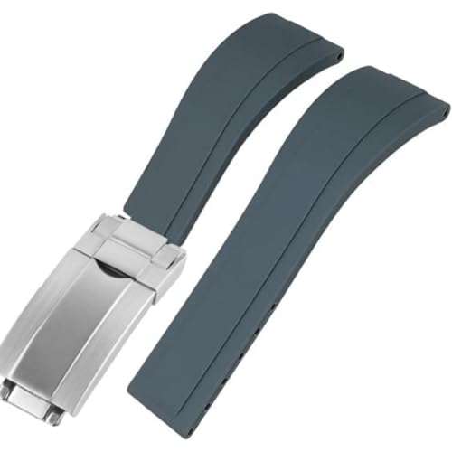 ROUREOX Weiches Silikon Armband für Herren mit Edelstahl-Druckknopf, Quick Release für Rolex Daytona Yacht-Master-Grau + Silber Schnalle + Poliert 21mm von ROUREOX