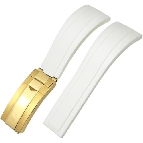 ROUREOX Weiches Silikon Armband für Herren mit Edelstahl-Druckknopf, Quick Release für Rolex Oyster Perpetual Deepsea-Weiße + Goldene Schnalle 20mm von ROUREOX