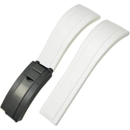 ROUREOX Weiches Silikon Armband für Herren mit Edelstahl-Druckknopf, Quick Release für Rolex Oyster Perpetual Deepsea-Weiße + Schwarz Schnalle 21mm von ROUREOX
