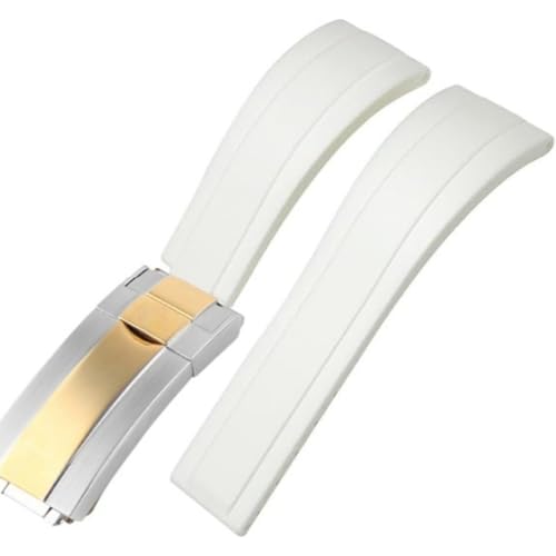 ROUREOX Weiches Silikon Armband für Herren mit Edelstahl-Druckknopf, Quick Release für Rolex Oyster Perpetual GMT-Master II-Weiß + Zweifarbiges Gold 20mm von ROUREOX