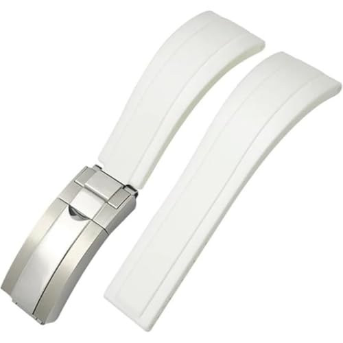 ROUREOX Weiches Silikon Armband für Herren mit Edelstahl-Druckknopf, Quick Release für Rolex Oyster Perpetual Submariner Deepsea-Weiß + Silber Schnalle + Poliert 20mm von ROUREOX