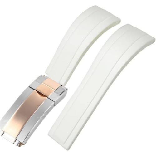 ROUREOX Weiches Silikon Armband für Herren mit Edelstahl-Druckknopf, Quick Release für Rolex Oyster Perpetual Submariner Deepsea-Weiß + Zweifarbiges Rose Gold 21mm von ROUREOX