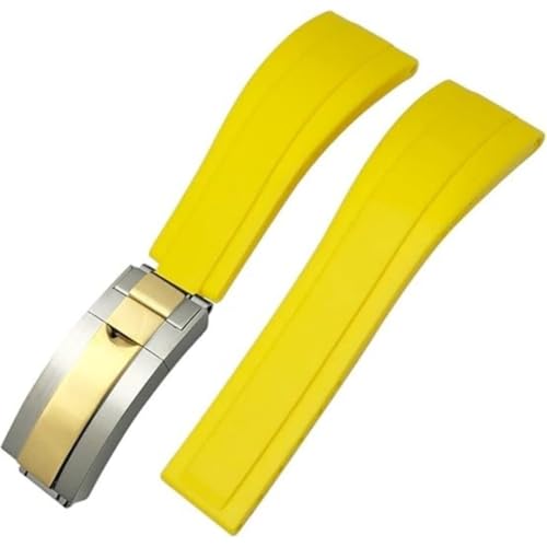 ROUREOX Weiches Silikon Armband für Herren mit Edelstahl-Druckknopf, Quick Release für Rolex Submariner GMT-Master II-Gelb + Zweifarbiges Gold 21mm von ROUREOX
