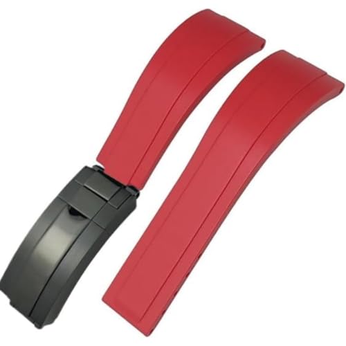 ROUREOX Weiches Silikon Armband für Herren mit Edelstahl-Druckknopf, Quick Release für Rolex Submariner GMT-Master-Rote + Schwarz Schnalle 20mm von ROUREOX