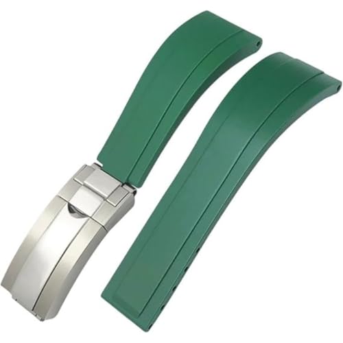 ROUREOX Weiches Silikon Armband für Herren mit Edelstahl-Druckknopf, Quick Release für Rolex Submariner-Grün + Silber Schnalle + Poliert 21mm von ROUREOX