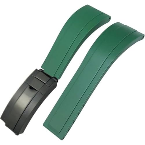 ROUREOX Weiches Silikon Armband für Herren mit Edelstahl-Druckknopf, Quick Release für Rolex acht-Master Sea-Dweller-Grün + Schwarz Schnalle 20mm von ROUREOX
