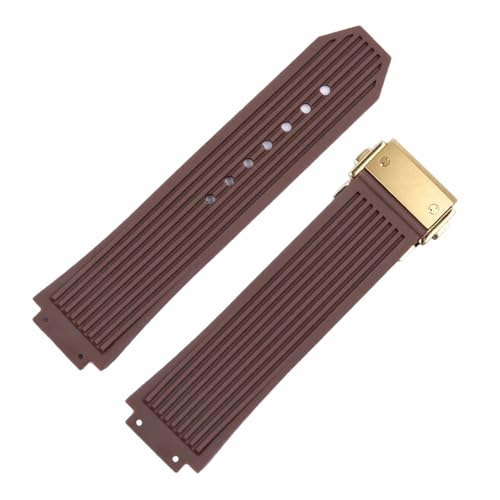 ROUREOX Weiches Silikon Gummi Ersatz Uhrarmband für Hublot Big Bang-Braun + Gold Schnalle 26 * 18 * 22mm von ROUREOX