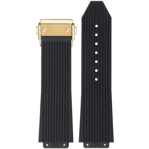 ROUREOX Weiches Silikon Gummi Ersatz Uhrarmband für Hublot Big Bang-Schwarz + Gold Schnalle 26 * 18 * 22mm von ROUREOX