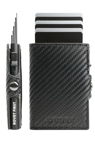 ROVET FIRST® Fast Bro 2 in 1 Slim Wallet - Kartenetui mit RFID-Schutz - Kleiner Geldbeutel für Damen & Herren - Smart Wallet - Pop Up Magnet Kartenhalter - Geldbörse (Carbon - Black Case, Kartenfach) von ROVET FIRST