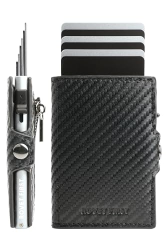 ROVET FIRST® Fast Bro 2 in 1 Slim Wallet - Kartenetui mit RFID-Schutz - Kleiner Geldbeutel für Damen & Herren - Smart Wallet - Pop Up Magnet Kartenhalter - Cardholder (Carbon - Silver Case, Münzfach) von ROVET FIRST