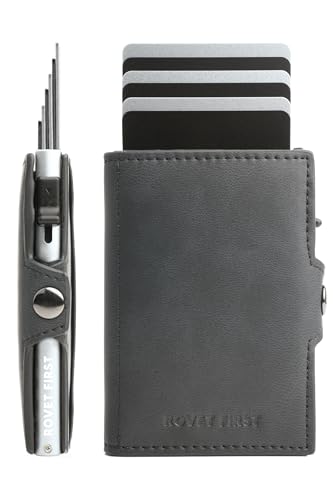 ROVET FIRST® Fast Bro 2 in 1 Slim Wallet - Kartenetui mit RFID-Schutz - Kleiner Geldbeutel für Damen & Herren - Smart Wallet - Pop Up Magnet Aluminium Kartenhalter (Schwarz - Silver Case, Kartenfach) von ROVET FIRST