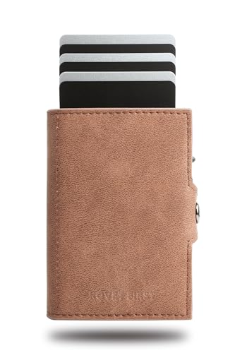 ROVET FIRST® Fast Bro Wallet - Pop Up Kartenetui mit RFID-Schutz - Slim Wallet mit Münzfach - Kleiner Geldbeutel für Herren & Damen - Aluminium Kreditkartenetui - Smart Wallet Portemonnaie (Braun) von ROVET FIRST