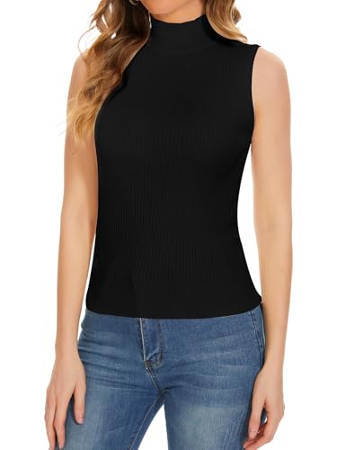 A ROW Ärmellose Rollkragen für Damen, gestrickt, ärmellos, dehnbar, eng anliegend, Basic-Pullover-Weste, 2 Schwarz, XX-Large von ROW 8 ROW