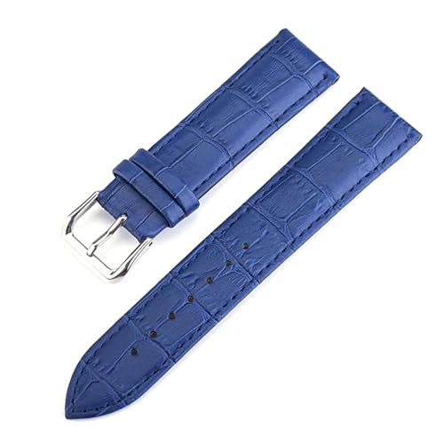 ROWCES Buntes Leder-Uhrenarmband, 10–2, 4mm, mehrfarbig, Ersatz-Armbänder für Herren- und Damenuhren, Blau, 15mm von ROWCES