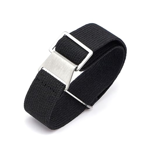 ROWCES Elastisches Nylon-Uhrenarmband, 18mm, 20mm, 22mm, 24mm, wasserdichtes Canvas-Uhrenarmband für Herrenuhren-Zubehör, Schwarz, 24mm von ROWCES