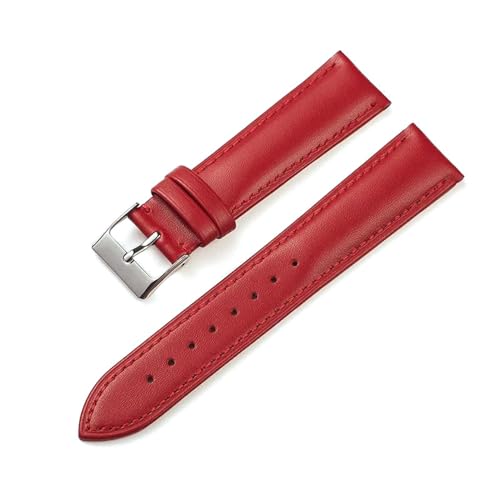 ROWCES Leder-Uhrenarmband, 16mm – 22mm, Farbe, schlichtes Leder-Uhrenarmband, Herren- und Damen-Uhrenzubehör, Rot, 19mm von ROWCES