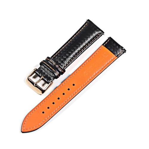 ROWCES Leder-Uhrenarmband, Karbonfaser-Korn-Armband, 18mm, 20mm, 22mm, Uhrenarmband, Uhrenzubehör, 18mm von ROWCES