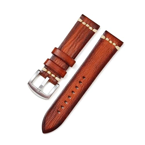 ROWCES Leder-Uhrenarmband, Vintage-Uhrenarmband, 20mm, 22mm, 24mm, Herrenuhr-Zubehör, 20mm von ROWCES