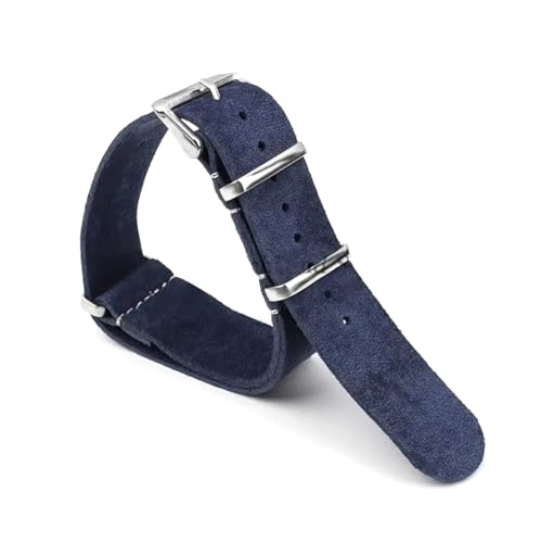 ROWCES Retro-Wildleder-Uhrenarmband, 18mm, 20mm, 22mm, 24mm, Stahlschnalle, Ersatz-Uhrenarmband, Blau, 22mm von ROWCES