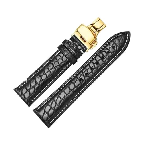 ROWCES Uhrenarmband aus Leder mit Krokodilmuster, 12–24mm, Schwarz/Braun, Ersatzarmband für Herrenuhren, 12mm von ROWCES