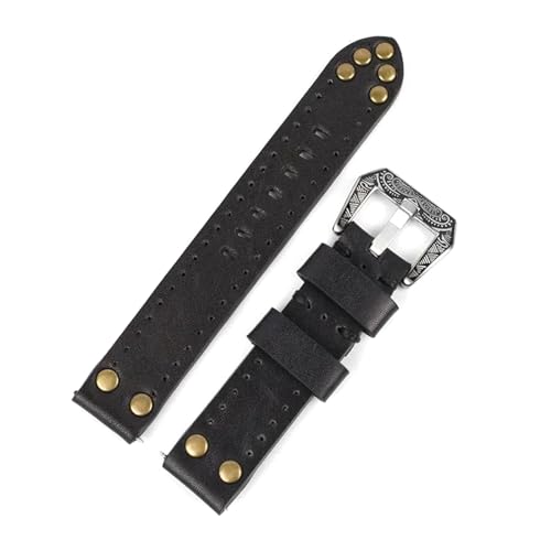 ROWCES Vintage-Leder-Uhrenarmband, 18mm – 24mm, Herren-Uhrenzubehör, Uhren-Ersatzarmbänder, Schwarz, 24mm von ROWCES