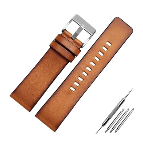 ROWCES Vintage Leder Uhrenarmband Retro Braun Armband 22mm 24mm 26mm Herrenuhr Zubehör, 24mm von ROWCES