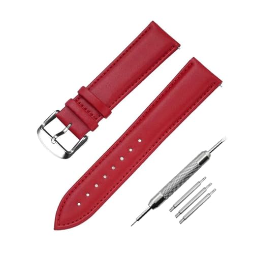 ROWCES Weiches Leder-Uhrenarmband, 12mm – 22mm, Uhren-Ersatzarmband, Herren- und Damen-Uhrenzubehör, Rot, 14mm von ROWCES