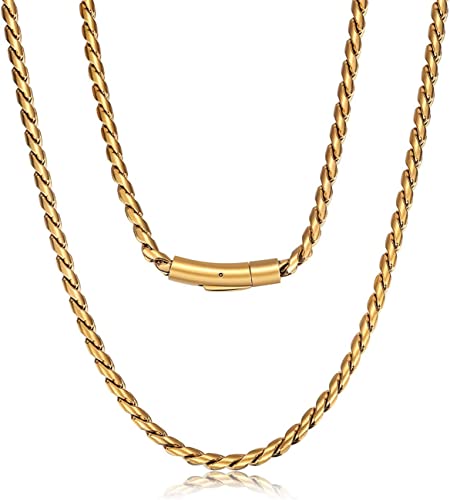 ROWIN&CO Goldkette aus Edelstahl • Herren Damen Gold Halskette • Hip Hop Schmuck Miami Kubanische Kette 45-75 cm | 5 mm • Persönlichkeit Gliederkette Panzerkette. (50) von ROWIN&CO