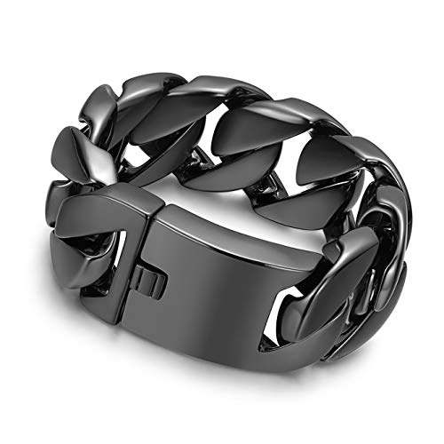 ROWIN&CO Armband Herren Panzerkette Schwarz, Hip Hop Schmuck Armband für Männer Jungen, Große Armkette Armbänder, Schwer Glieder Kubanische Kette Edelstahl, 32mm/298g. von ROWIN&CO