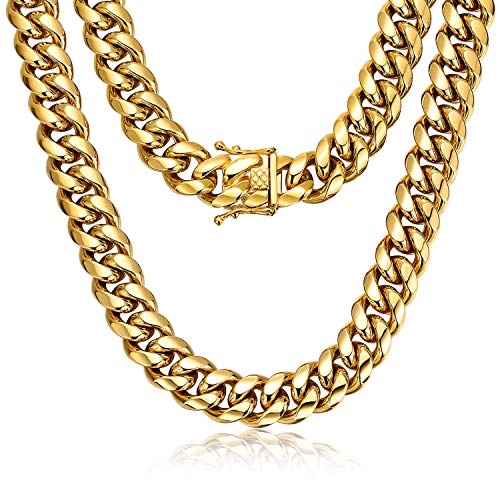 ROWIN&CO Halskette Kette Herren Panzerkette Gold Edelstahl Goldkette Hip Hop Rapper Schmuck für Männer Jungen Ketten 45-88cm | 15 mm Dicke Cuban Link Chain Persönlichkeit Gliederkette. (75) von ROWIN&CO