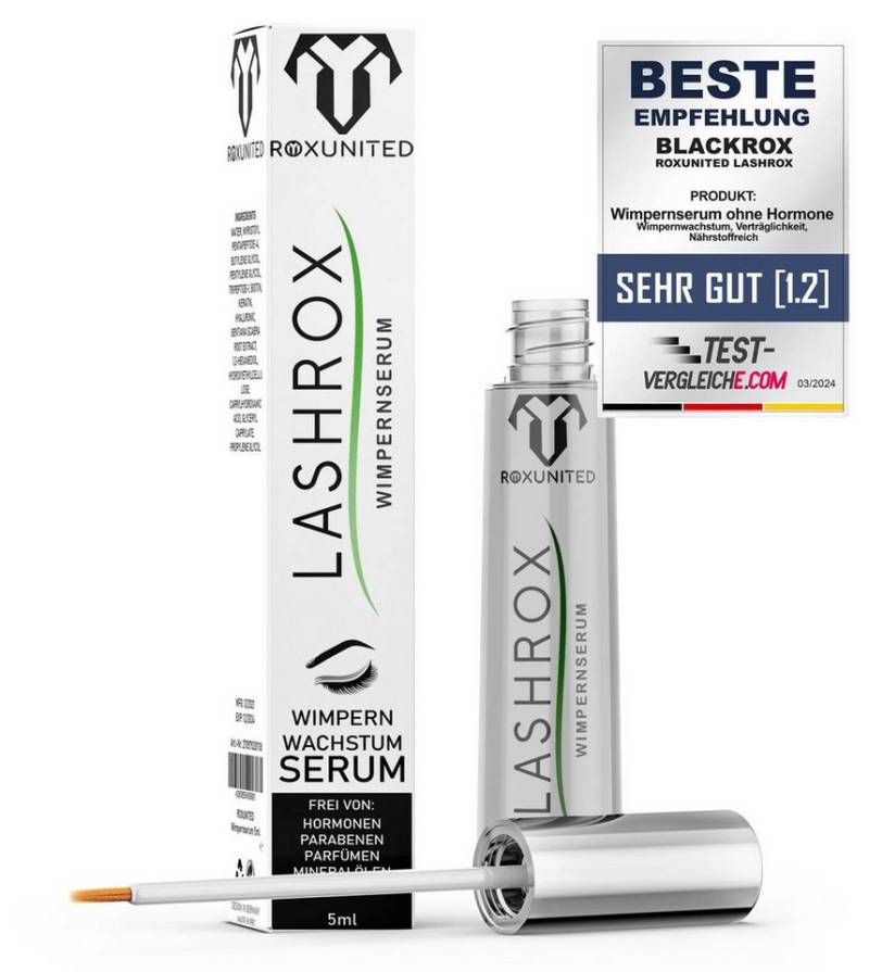 ROXUNITED Wimpernserum [Vergleichssieger 2024] LASHROX, Hormonfrei, Biotin & Koffein von ROXUNITED