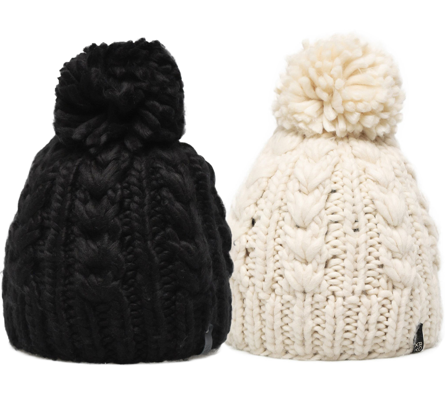 ROXY Damen Winter Beanie kuschelige Winter-Mütze im groben Zopfstrick-Design Strick-Mütze Bommel-Mütze ERJHA03871 Schwarz oder Woll-Weiß von ROXY