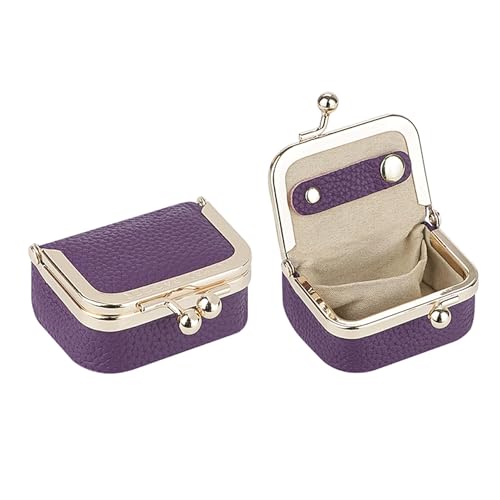 Royal Bagger Echtes Rindsleder Mini-Schmuckkästchen Damen Münze Geldbörse Solid Farbe Kiss Lock Change Pouch Casual Style Kleine Aufbewahrungstasche für Frauen 1894 (Tief lila) von Royal Bagger