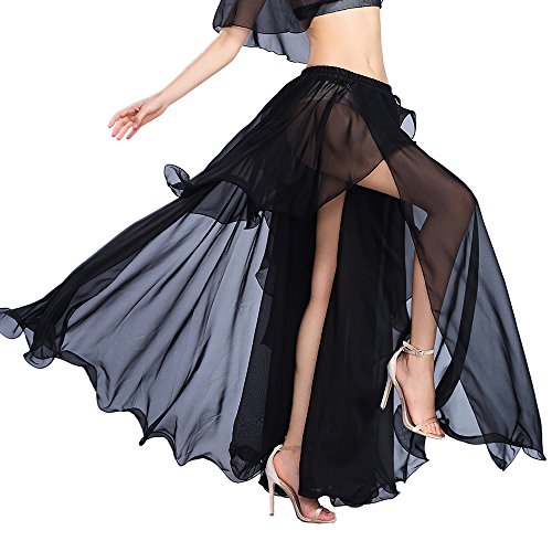 ROTAL SMEELA Maxirock Bauchtanz Rock Sexy Performance Chiffon Teilt Großer Swing Rock Bauchtanz Kostüm Tanz Kleidung Chiffon Rock lang bauchtänzerin kostüm Damen Bauchtanz Kleider Trainings Kleidung von ROYAL SMEELA