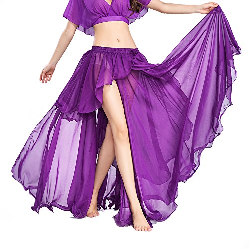 ROTAL SMEELA Maxirock Bauchtanz Sexy Performance Chiffon Teilt Großer Swing Rock Kostüm Tanz Kleidung Lang Damen Trainings Kleidung von ROYAL SMEELA