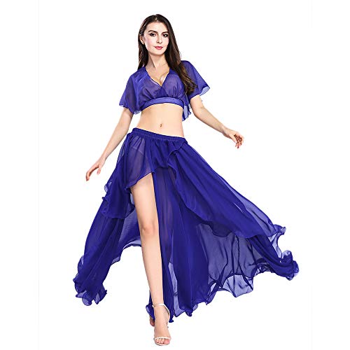 ROYAL SMEELA Bauchtanz Kostüm Outfit Set - Performance Top und Rock Kleider Tanzen Chiffon Maxirock Rock Top Set für Frauen Langer Röcke ROYAL SMEELA Bauchtanz Kostüm Outfit Set - Performance Top und Rock Kleider Tanzen Chiffon Maxirock Rock Top Set für Frauen Langer Röcke von ROYAL SMEELA