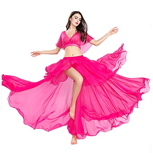 ROYAL SMEELA Bauchtanz Kostüm Outfit Set - Performance Top und Rock - Tanzen Chiffon Maxirock Top Set für Frauen Langer Röcke ROYAL SMEELA Bauchtanz Kostüm Outfit Set - Performance Top und Rock - Tanzen Chiffon Maxirock Top Set für Frauen Langer Röcke von ROYAL SMEELA