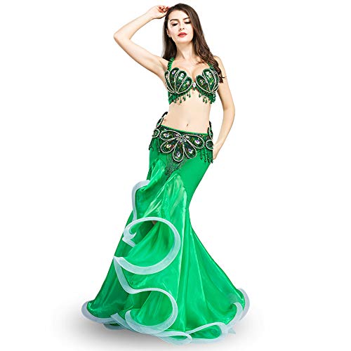 ROYAL SMEELA Bauchtanz Kostüm für Damen Bauchtanz BH Gürtel Set Bauchtanz Rock Meerjungfrau Professionelle Karneval Outfits - Gr�n - Groß von ROYAL SMEELA