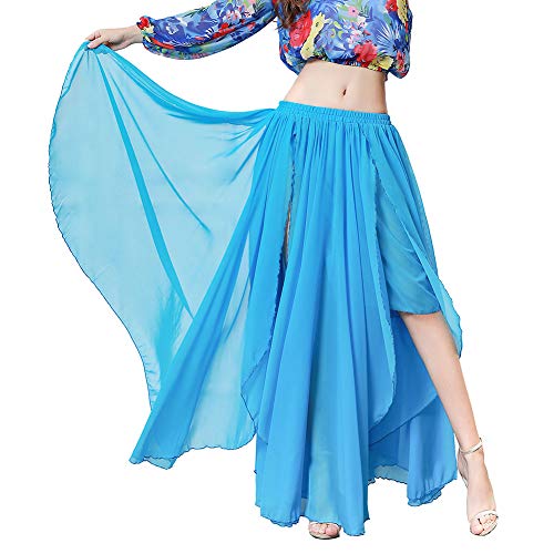 ROYAL SMEELA Bauchtanz Langer Rock Chiffon Bauchtanz Kostüm Damen Dehnbare Taille Schlitz Bauchtanz Maxirock für Damen bauchtaenzer Outfit Bauch tanzen Kostüme Bauchtanz röcke lang für Frauen von ROYAL SMEELA