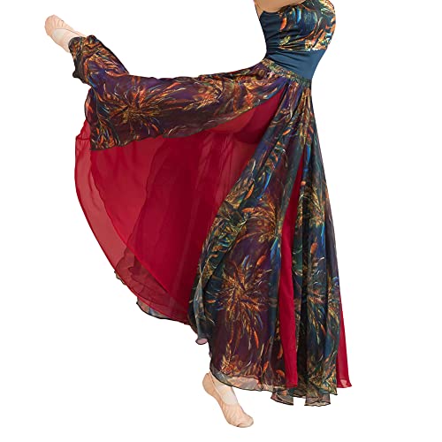 ROYAL SMEELA Bauchtanz Rock Chiffon für Damen Bauchtanz Kostum Profi Bauchtanz röcke für Frauen Bauchtänzerin Rock lang Bauchtanz kostüm Damen rot bauchtanzrock Frauen Bauchtanz Kleidung von ROYAL SMEELA