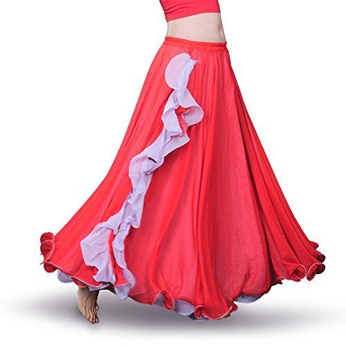 ROYAL SMEELA Bauchtanz Rock Flamenco Rock Bauchtanz Kostüm Damen Bauchtanz röcke Chiffon Schlitz Maxirock Doppelt Schicht Rüschen Big Swing Rock Zigeuner bauchtänzerin röcke Sexy Bauchtanz Kostum von ROYAL SMEELA