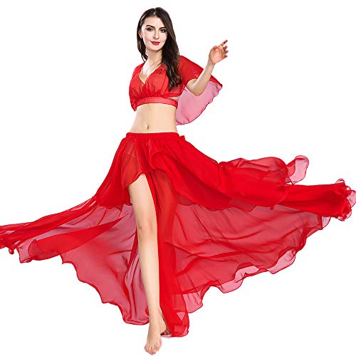 ROYAL SMEELA Bauchtanz Kostüm Outfit Set - Performance Top und Rock - Tanzen Chiffon Maxirock Top Set für Frauen Langer Röcke von ROYAL SMEELA