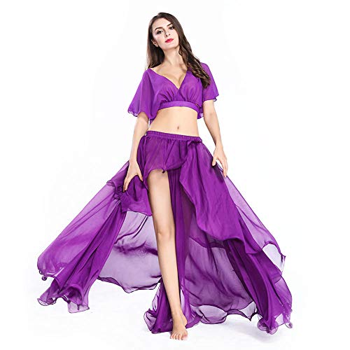 ROYAL SMEELA Bauchtanz Kostüm Outfit Set - Performance Top und Rock Kleider Tanzen Chiffon Maxirock Rock Top Set für Frauen Langer Röcke von ROYAL SMEELA