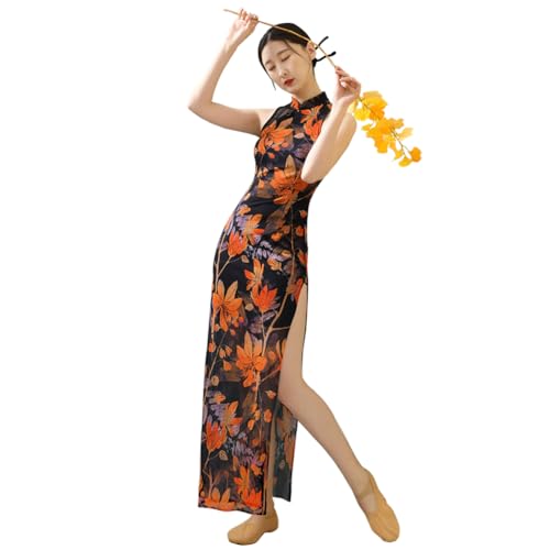 ROYAL SMEELA Cheongsam Traditionell Chinesisch Kleid Damen Masche Chinesisches Cheongsam Qipao Kleider Für Frauen Druckt ärmellos Cheongsam Lang Kleid Damen Chinesischer Stil Qipao Kleider schwarz von ROYAL SMEELA