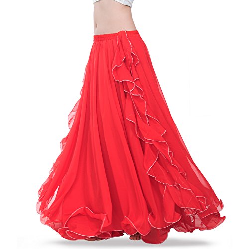 ROYAL SMEELA Chiffon Bauchtanz Rock Damen Gute Qualität Bauchtanz Kostüm Damen Ausbildung Tanzkleid Bauchtanz Maxi Rock Chiffon Flamenco Rock Lang Bauchtanz röcke Bauchtänzerin Rock für Frauen von ROYAL SMEELA
