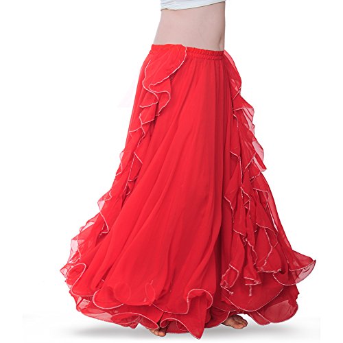 ROYAL SMEELA Chiffon Bauchtanz Rock Schlitz Bauchtanz Röcke Tribal Bauchtänzerin Kostüme für Frauen Karneval Outfit - Rot - Groß von ROYAL SMEELA
