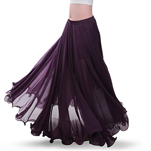 ROYAL SMEELA Chiffon-Bauchtanz-Rock für Frauen, Bauchtanz-Kostüm, Outfit, Tribal-Maxi-Röcke, einfarbiger Rock, Voile - Violett - Einheitsgröße von ROYAL SMEELA