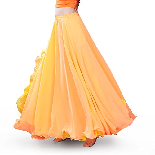 ROYAL SMEELA Damen Bauchtanz-kostüm Chiffon Bauchtanz röcke stammes-Maxi volles tanzrockkleid Belly Outfit einheitsgröße orange von ROYAL SMEELA