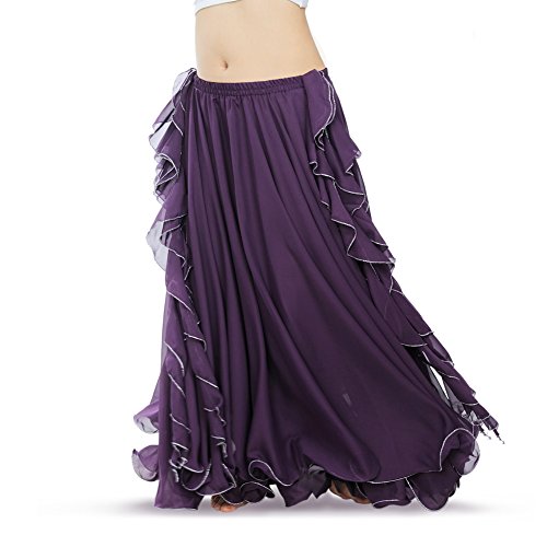 ROYAL SMEELA Damen Chiffon-fee-Bauchtanz-Rock für Bauchtanz-kostüm Zwei Seiten Split tribal Maxi röcke Voile einheitsgröße lila von ROYAL SMEELA
