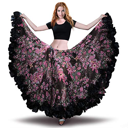 ROYAL SMEELA Flamenco Bauchtanz Damen 360/720 Grad Blumen Chiffon Langer Maxirock Tribal Zigeuner Rock Kostüm Damen von ROYAL SMEELA